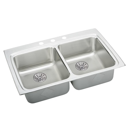 Elkay Lustertone Stainless Steel 33 X 22 X 6-1/2 Equal Double Bowl Top Mount Ada Sink With Perfect Drain LRADQ332265PD5